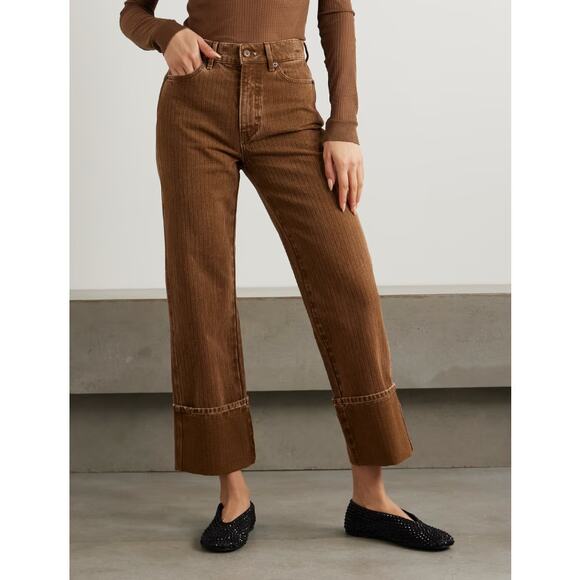 Veronica Beard Dylan Herringbone Cotton-Twill Straight-Leg Pants Deep Ochre, 27 - Picture 1 of 9
